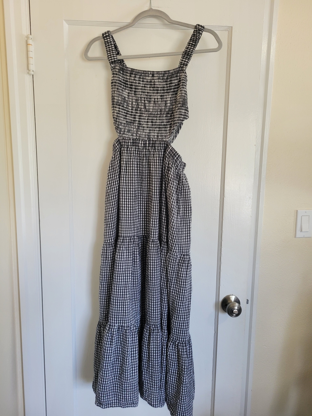 AG Black and White Gingham Smocked Maxi Dress